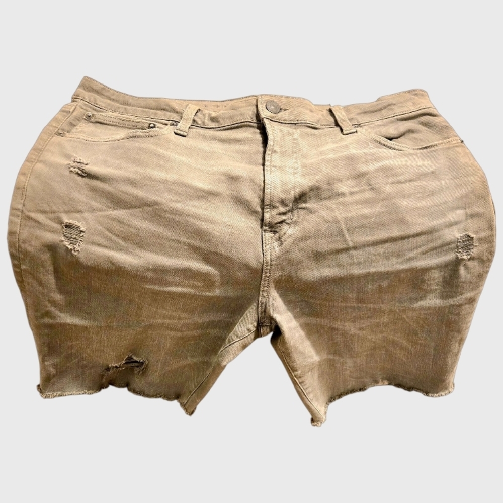 Distressed Khaki Denim Shorts